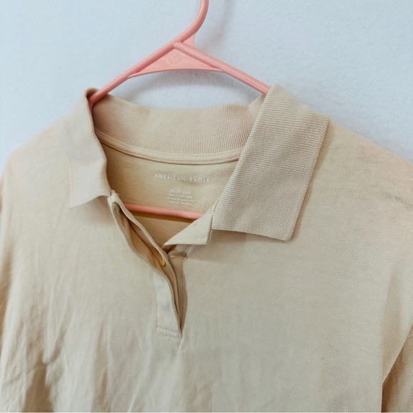 American Eagle Short Sleeve Polo Cropped Shirt Woman’s Size XS Light Pink Cream - Picture 3 of 11